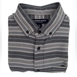 Mizzen + Main Mens Grey Multi-Striped Medium Trim, Long Sleeve Button Shirt, EUC